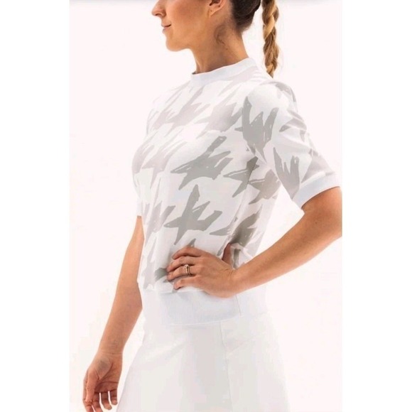 Foray Tops - Foray Golf Women's XS Houndstooth Layering Short Sleeve Sweatshirt White Gray